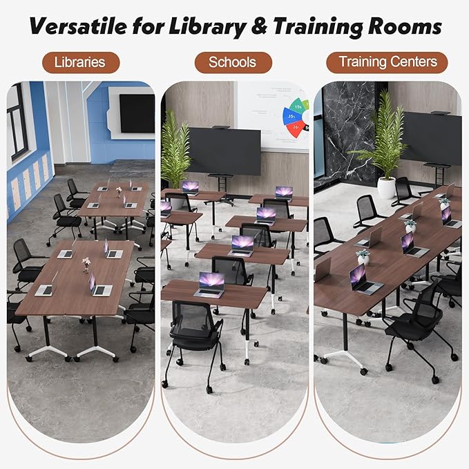 Goakwwuz Conference Room Table, Folding Conference Tables,Thicken Grey Tabletop,Flip Top Wooden Seminar Meeting Room Table for Conference Room Offices (2, Walnut, 61.0“)