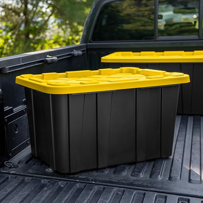 Sterilite 18-Pack Industrial Tote, Plastic Storage Container Bins with Lids, 27 Gallon - Heavy-Duty Organizing Containers for Closet, Bathroom, and Office