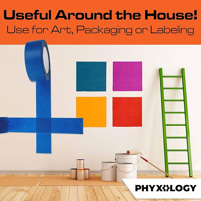 No-Residue Blue Painters Tape 2 inch 4x 60 Yard Roll. Easy-Tear, Pro-Grade Removable Masking Tape Great for Home, Office, Commercial Contractor. Clean, Drip-Free Painting w/ Wide Crepe Paper Rolls