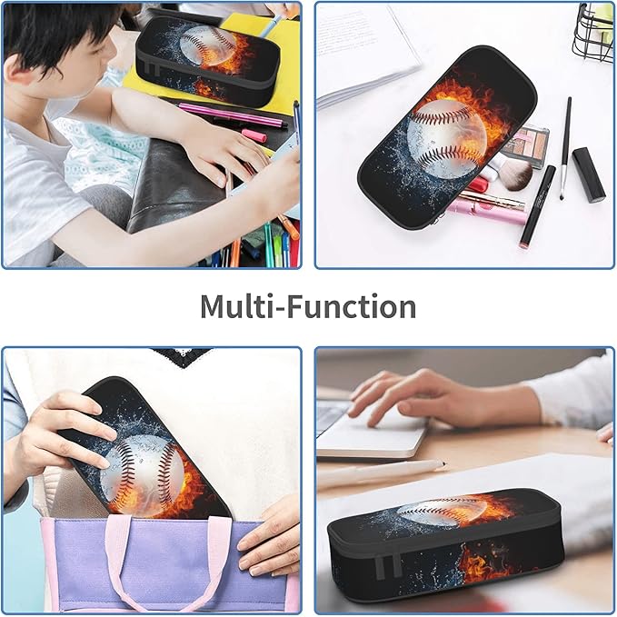 YIJIUWKIS Sports-Themed Baseball Pencil Case for Kids Boys Girls, Big Capacity Black Pencil Pouch, Portable Pencil Box Stationery Storage Desk Pen Bag for School Office