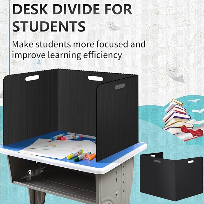 24 Pcs Desk Dividers for Students 14 × 17.5 × 14 Inch Plastic Durable and Waterproof Privacy Folders Shields Test Dividers with Classroom Privacy Boards for School Study Teacher Supplies (Black)