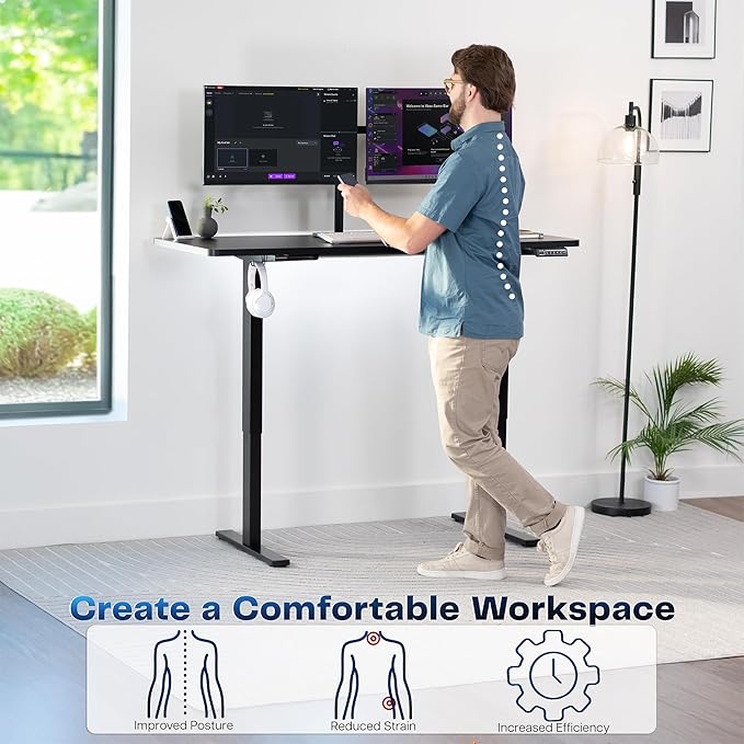 VIVO Electric 60 x 24 in Standing Desk, Memory Height Adjustment, 1B Series, Holds 220 lbs, One-Piece Black Top, Black Frame, DESK-KIT-1B6B