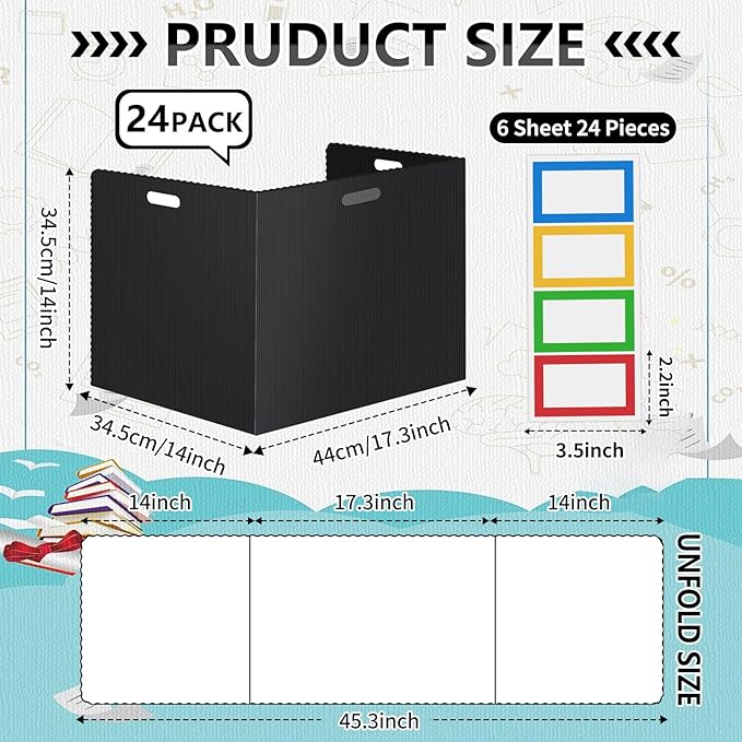 24 Pcs Desk Dividers for Students 14 × 17.5 × 14 Inch Plastic Durable and Waterproof Privacy Folders Shields Test Dividers with Classroom Privacy Boards for School Study Teacher Supplies (Black)
