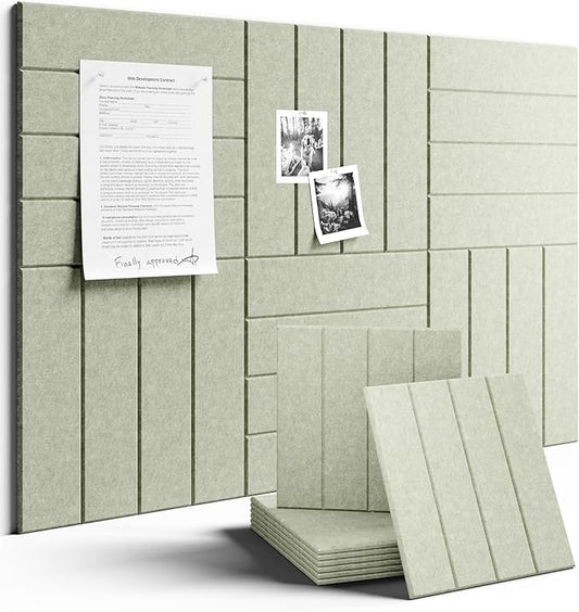 Fluxynara Felt Bulletin Board Tiles Large 36" x 24" Cork Board Alternative-6 Pack with 40 Adhesive Tabs, Thick Slat Wall Panels for Office Decor, Push Pin Board Wall Organizer Alternative - Sage