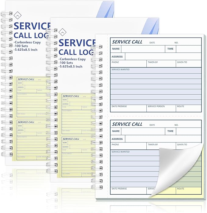 300 Sets Service Call Log Book 5 5/8 x 8 1/2" 2 Part Carbonless 2 Message Sets per Page Phone Call Log Book Phone Message Book Invoice Receipt Book for Repair Service (3)