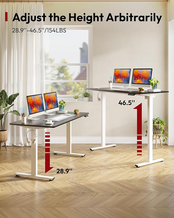 SANODESK Electric Standing Desk 60 x 24 Inches Whole-Piece Desktop Height Adjustable Stand Up Desk w/6-Button Controller Ergonomic Computer Desk for Home Office, White Frame + Black Tabletop
