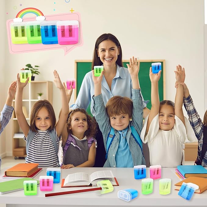 120 Pieces Pencil Sharpeners Bulk Colored Dual Holes Sharpeners Portable Manual Pencil Sharpeners for Kids Students Classroom Supplies, 4 Colors