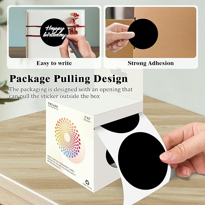 3 Inch Round Colored Dot Stickers, 2000 PCS, 4 Rolls in Dispenser Box - Black Circle Color Coding Labels Dot Labels for Office, Home, Inventory Organizing