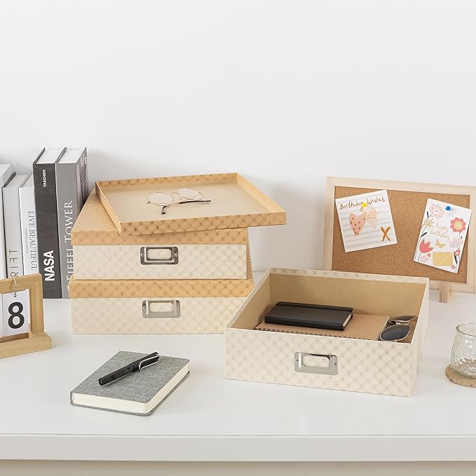 Soul & Lane Decorative Storage Boxes with Lids for Organizing, Set of 3 Jumbo Scrapbook Letter Storage Boxes for Documents, Photos, Keepsakes, Memories, Geometric Check