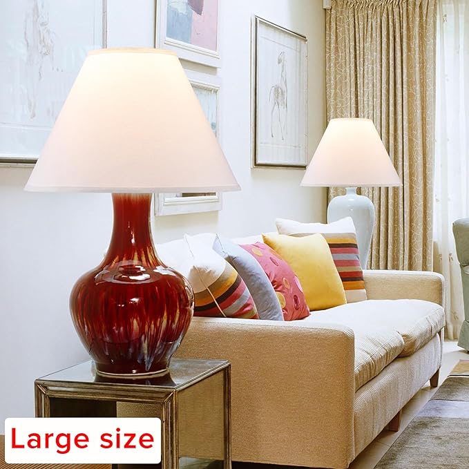 GO&SO 2pcs Pure White Large Lamp Shades,Empire Lamp Shade 6.5" Top x 16.3" Bottom x 10.5" High,Replacement Lamp Shade for Table Lamp,Floor Lamp,Natural Linen Hand Crafted Lamp Cover, Assembly Required