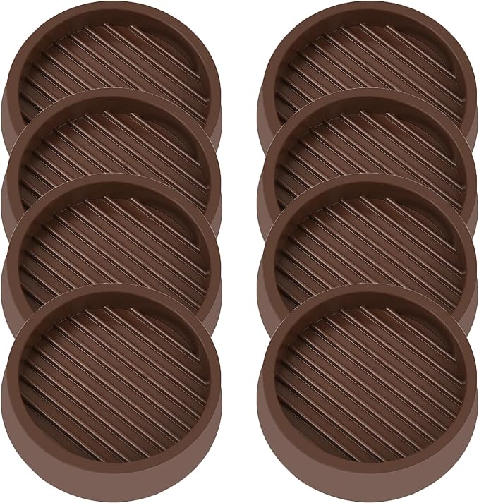 VOCOMO 3X3 Round Rubber Caster Cups, Non Slip Furniture Pads, Anti-Slip Gripper, Anti Skid Furniture Feet, Anti Slide Floor Protector for Bed Couch Table Chair Stoppers - Brown, 8 Pack