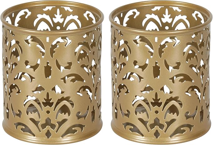 EasyPAG Gold Pen Holder for Desk, 2 Pack Round Pen Organizer, Brush Holder for Vanity, Metal Pencil Cup Organizer for Home, Office, Classroom, School