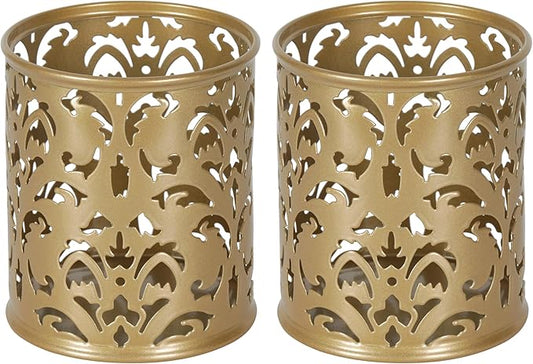 EasyPAG Gold Pen Holder for Desk, 2 Pack Round Pen Organizer, Brush Holder for Vanity, Metal Pencil Cup Organizer for Home, Office, Classroom, School