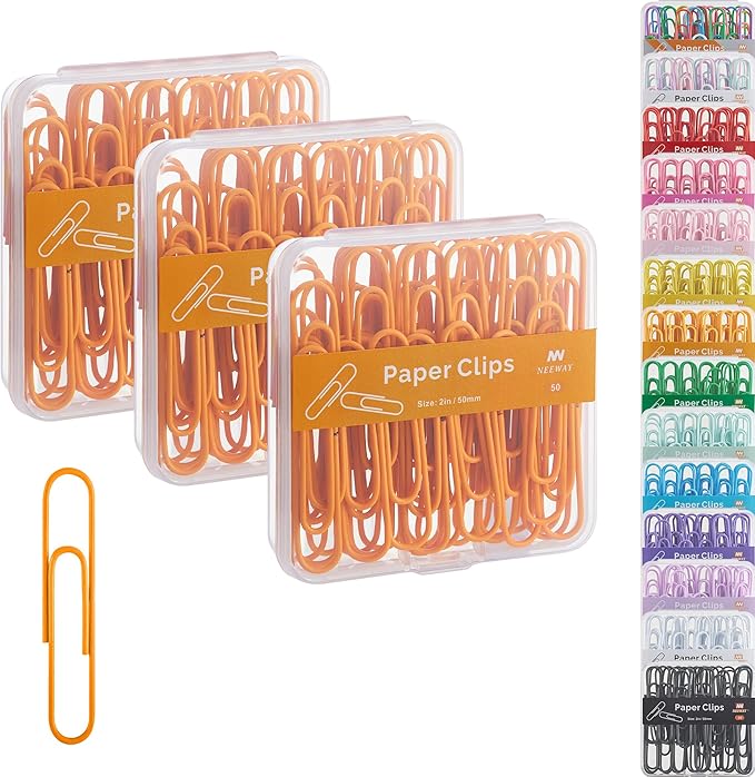NEEWAY Colorful Large Paper Clips, 2 Inch Jumbo Paper Clips, 150 Count, 3 Pack of 50 (Orange)