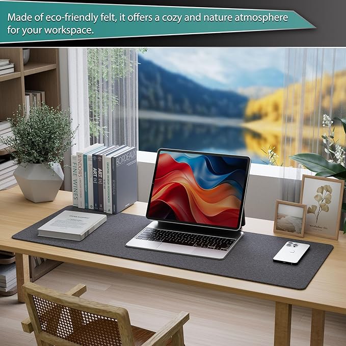 K KNODEL Felt Desk Mat, Large Desk Pad Protector, Office Computer Desk Mat for Keyboard, Non-Slip Mouse Pad (Dark Gray, 31.5"x11.8")