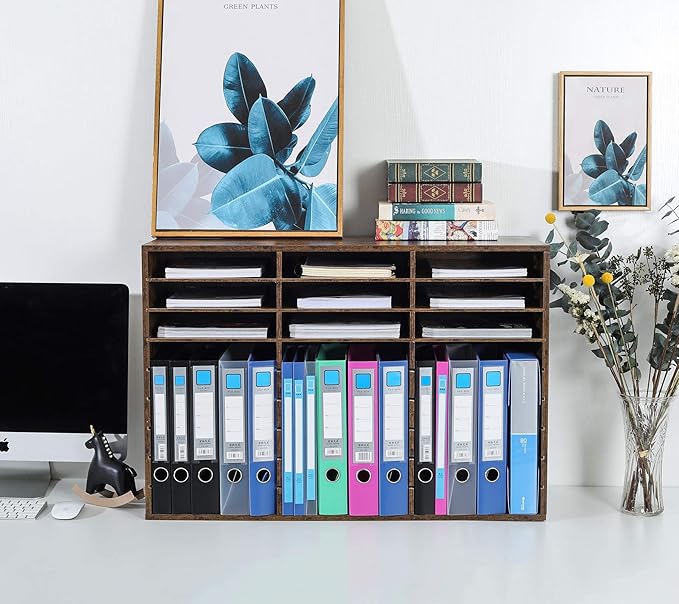 TQVAI Wood Literature Organizer, 27 Slots Hold 13500 Sheets A4 Papers, Wooden Desk File Paper Storage Organizer with Adjustable Shelves, Mailbox Cubbies for Office Home Classroom, Classroom, Archaize