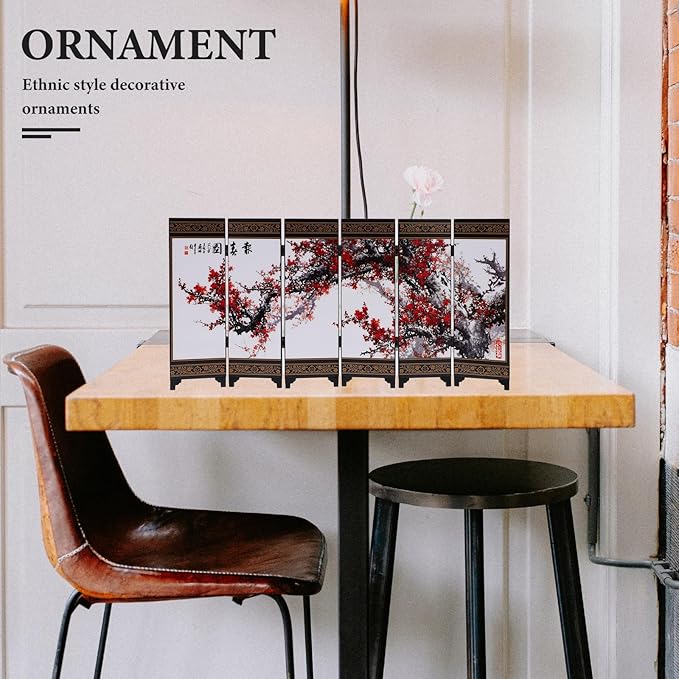 LUOZZY Chinese Style Mini Screen Ornaments Desktop Wooden Panel Divider Creative Folding Small Screen Props for DIY Crafts Home Office Tabletop Decor