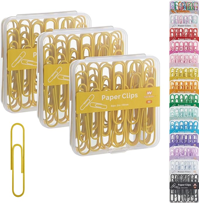 NEEWAY Colorful Large Paper Clips, 2 Inch Jumbo Paper Clips, 150 Count, 3 Pack of 50 (Yellow)