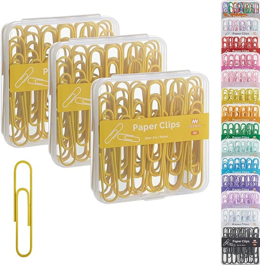 NEEWAY Colorful Large Paper Clips, 2 Inch Jumbo Paper Clips, 150 Count, 3 Pack of 50 (Yellow)