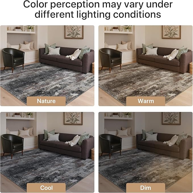 GENIMO No Crease Non Slip 8x10 Area Rugs for Living Room, Craft Woven Modern Abstract Rug, Soft Floor Carpet, Single-Piece Rugs for Bedroom, Dining Room, Office, Dark Gray Brown