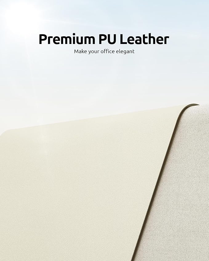 YSAGi Leather Desk Protector, Office Mat, Large Mouse Mat, Non-Slip PU Leather Blotter, Laptop Desk, Waterproof Writing Pad for Office and Home (Cream, 35.4" x 17")