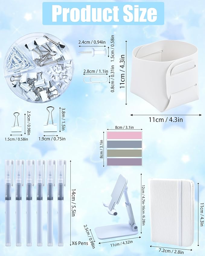 LXEVIHK 20Pcs White Desk Organizers and Accessories With Mesh Desk Organizer and 360°Rotating Pen Holder and a Lot of Office White Office Supplies Beautifully Presented in a Gift Box