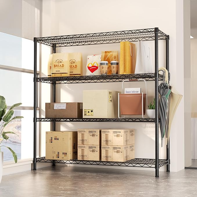 SINGAYE 4 Shelves Adjustable Shelf Heavy Duty Shelf 1400LBS Wire Storage Shelving Metal Organizer Wire Rack Black 18Dx46Wx59H