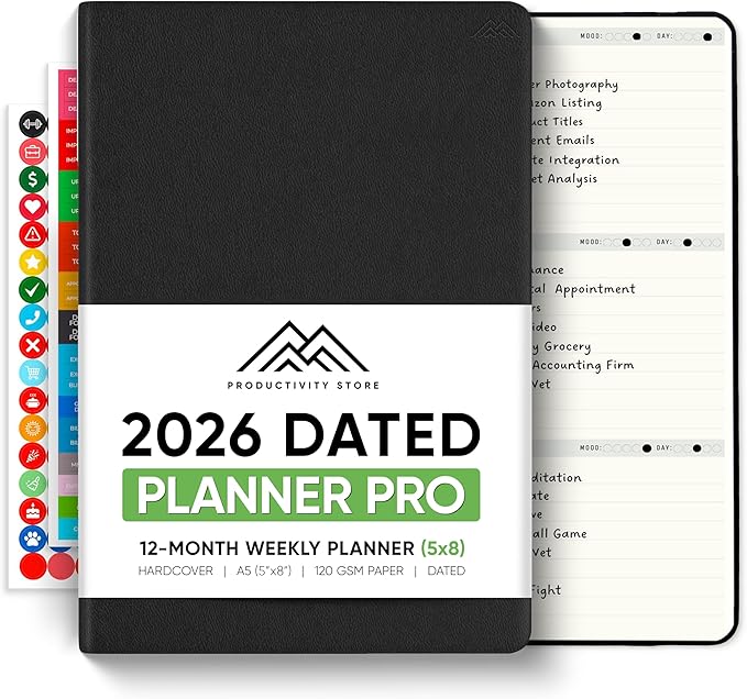 Dated, 2026 Planner, 5.8” x 8.3” - The #1 Productivity Planner to Achieve Your 2026 Goals - Planner 2026-2027 by PRODUCTIVITY STORE (A5, BLACK)