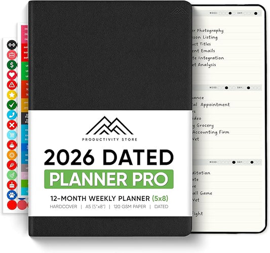 Dated, 2026 Planner, 5.8” x 8.3” - The #1 Productivity Planner to Achieve Your 2026 Goals - Planner 2026-2027 by PRODUCTIVITY STORE (A5, BLACK)