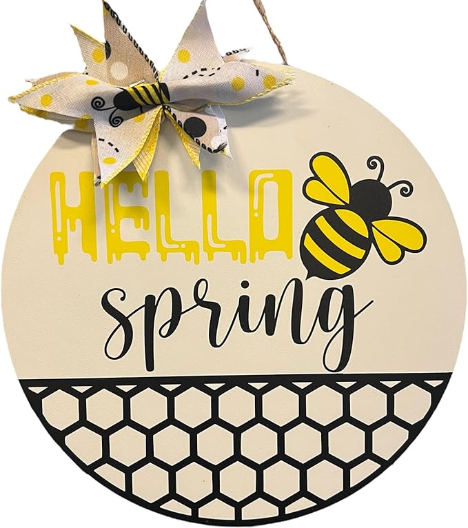 Wood front door sign Wood sign Home decor Welcome sign Sign for front door House warming gift Wedding gift (Spring Bee-UV010(NC) P002, 22" Width)
