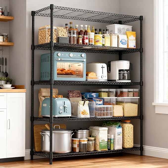 M MZG 5 Tiers Shelf 1750 lbs Steel Storage Shelving Utility Shelving Unit Steel Organizer Wire Rack for Home,Kitchen,Office,Garage Black 17.7" D x 47.2" W x 72.4" H