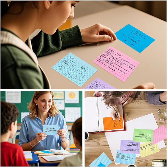 Koogel Index Cards 3x5, 300 Count, Colored Flash Card Lined Ruled on Both Side, Heavyweight Notecards for Back to School Studying Learning College Office Home Taking Notes Supplies, 8 Assorted Colors