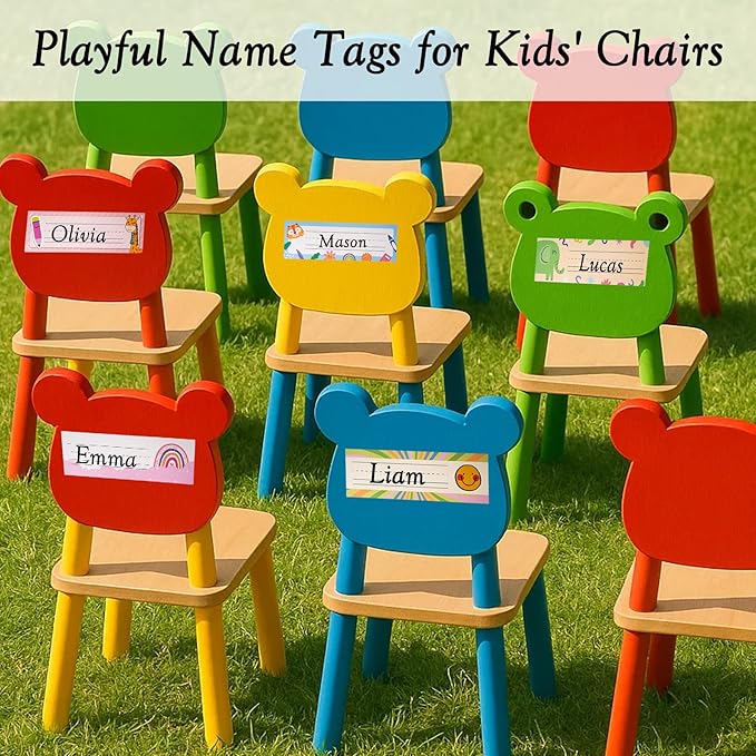 HeXueLy 40 PCS Desk Name Tags for Students - 9x3 Inch Classroom Name Plates, 5 Designs for Preschool, Kindergarten, 1st-3rd Grade - Bright & Fun School Supplies