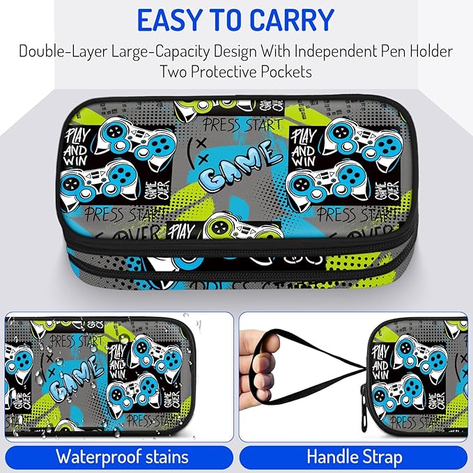 Fitvc Large Pencil Case for Boys,Gamer Boys Pencil Pouch for Kids Teens School,Large Capacity Pen Box Marker Organizer for School