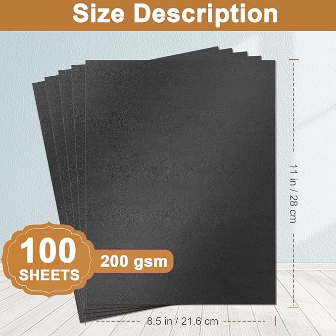 Silunkia 100 Sheets Black Shimmer Cardstock 8.5 x 11 Crafts Paper, 75lb Thick Glossy Paper Card Stock for Halloween, Business Cards, Invitations, Birthday Decorations