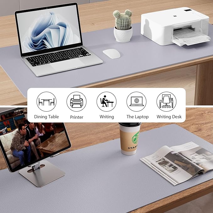 Aothia Large PU Leather Desk Pad Protector - Non-Slip Mouse Pad & Writing Mat for Office/Home, Waterproof, Easy to Clean (23.6" x 13.7", Smoky Lavender)