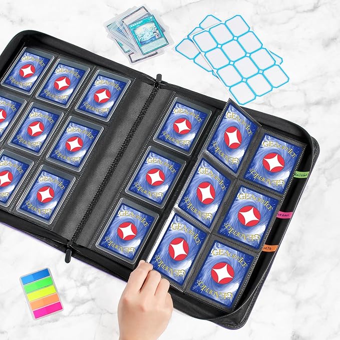 GEAoffice Waterproof Top Loader Binder Holds 324 Cards, Side Loading 9 Pocket Card Binder for Toploader, PU Leather Card Collection Album Folder Holder for 3"×4" Rigid, MTG, TCG, Sports Cards, Purple