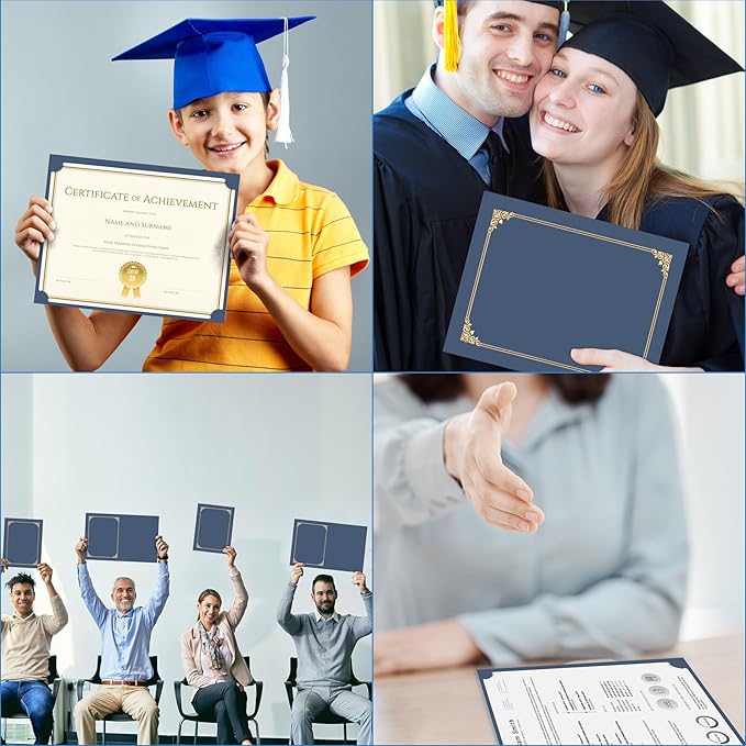 HAUTOCO 10 Pack Certificate Holders, Navy Blue Diploma Holders, Document Award Covers Certificate Folders with Gold Foil Border for 8.5x11 Letter Size