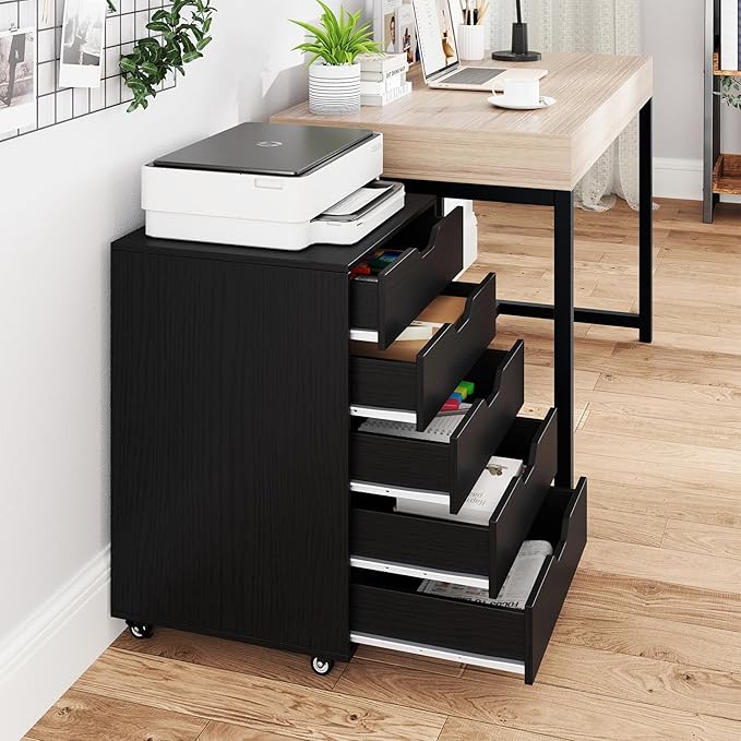 Giantex 5-Drawer Storage Cabinet, Mobile Lateral File Cabinet with Drawers, Wheels, Rolling Chest of Drawers, 19.5" x 16" x 25.5" for Office Under Desk Living Room, Study