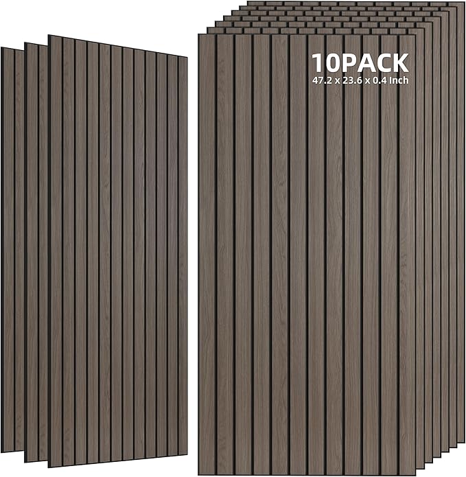 TO-TH Wood-Look Acoustic Wall Panels, 10 Pack 47.2” x 23.6” Sound Panels, Decorative Wood Panels for Wall Sound Dampening Panels for Home, Office, Basement, Walnut with Mitered Edges