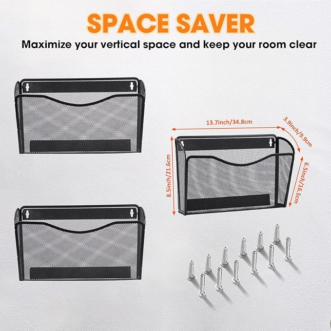 AGPTEK Magnetic File Holder, 3PCS File Paper Mail Organizer No Drilling Magnet Paper Mail Organizer Magazine Basket, Hanging Wall Storage Rack for Fridge Cabinets Office Classroom