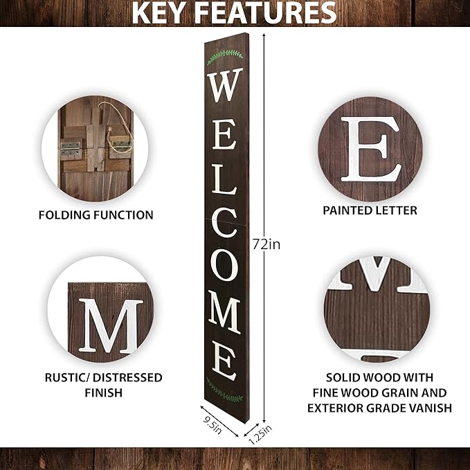 Tall Outdoor Welcome Sign, 6ft Brown Rustic Modern Farmhouse Welcome Sign for Front Door & Porch Decor, Fall Home Decor