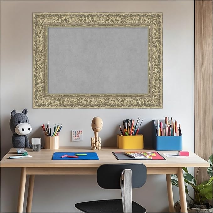 Amanti Art Silver Framed Magnetic Board 23x31 Medium Vision Board for use with Magnets, 100% Metal Sheet to Display Items as Office Decor or for Home Organization in mudroom, Kitchen or Kids Room