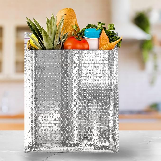 Amiff Silver Thermal Bubble Mailer, 11 x 15 Inches. 10 Pack Metallic Bubble Mailers. Self-Seal Insulated Mailers for Cold Shipping. Padded Envelopes Waterproof. Thermal Bag for Food, Cosmetics