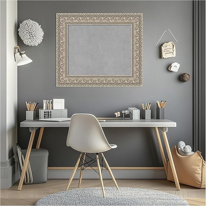 Amanti Art Silver Framed Magnetic Board 23x27 Small Vision Board for use with Magnets, 100% Metal Sheet to Display Items as Office Decor or for Home Organization in mudroom, Kitchen or Kids Room