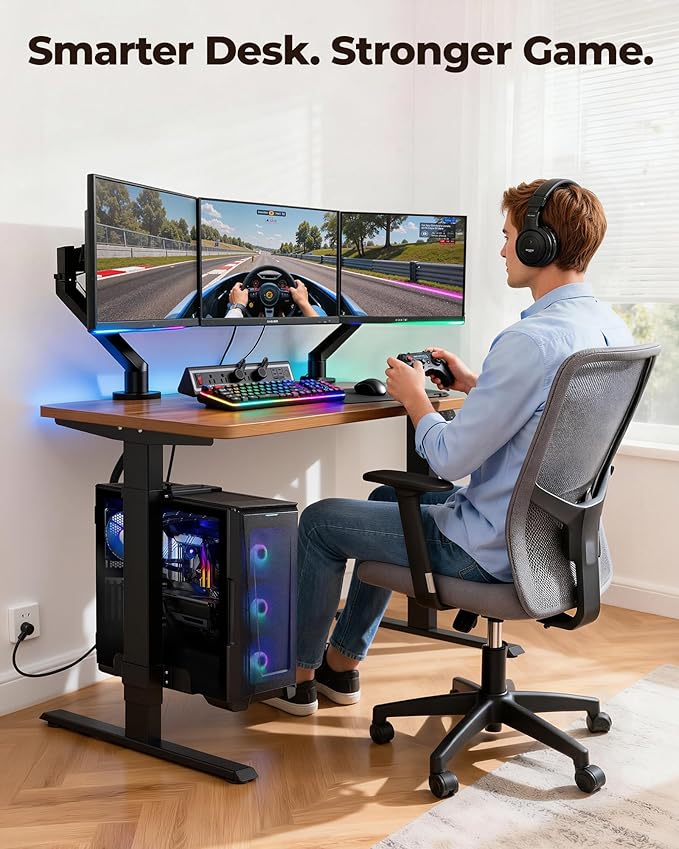 TOPSKY Dual Motor Electric Adjustable Standing Desk with CPU Holder & Power Outlet, Height-Adjustable Desk for Home Office, Workspace, and Gaming