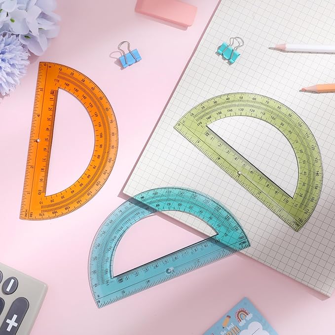 Sayglossy 12 Pcs of Colorful Plastic Protractors 180 Degrees 6 Inches Mathematical Protractor Translucent Geometric for Learn Office Measurement Drawing