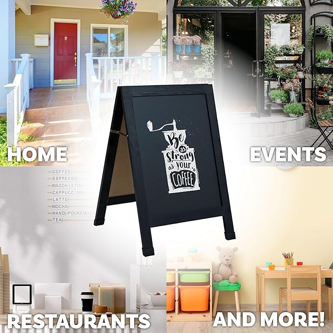 Sunnydaze Magnetic A-Frame Chalkboard Sign - Double-Sided Chalk Sandwich Board Sidewalk Sign - 30" x 20" - Black