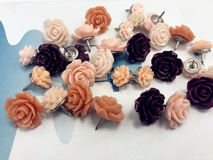 Seven YJ.Push Pins 24 Pcs,Decorative ThumbTacks for CorkBoard,Feature Wall, Office Organization or Home