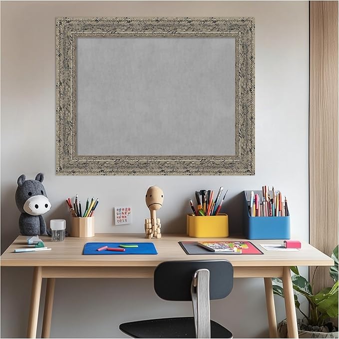 Amanti Art Silver Framed Magnetic Board 23x29 Medium Vision Board for use with Magnets, 100% Metal Sheet to Display Items as Office Decor or for Home Organization in mudroom, Kitchen or Kids Room
